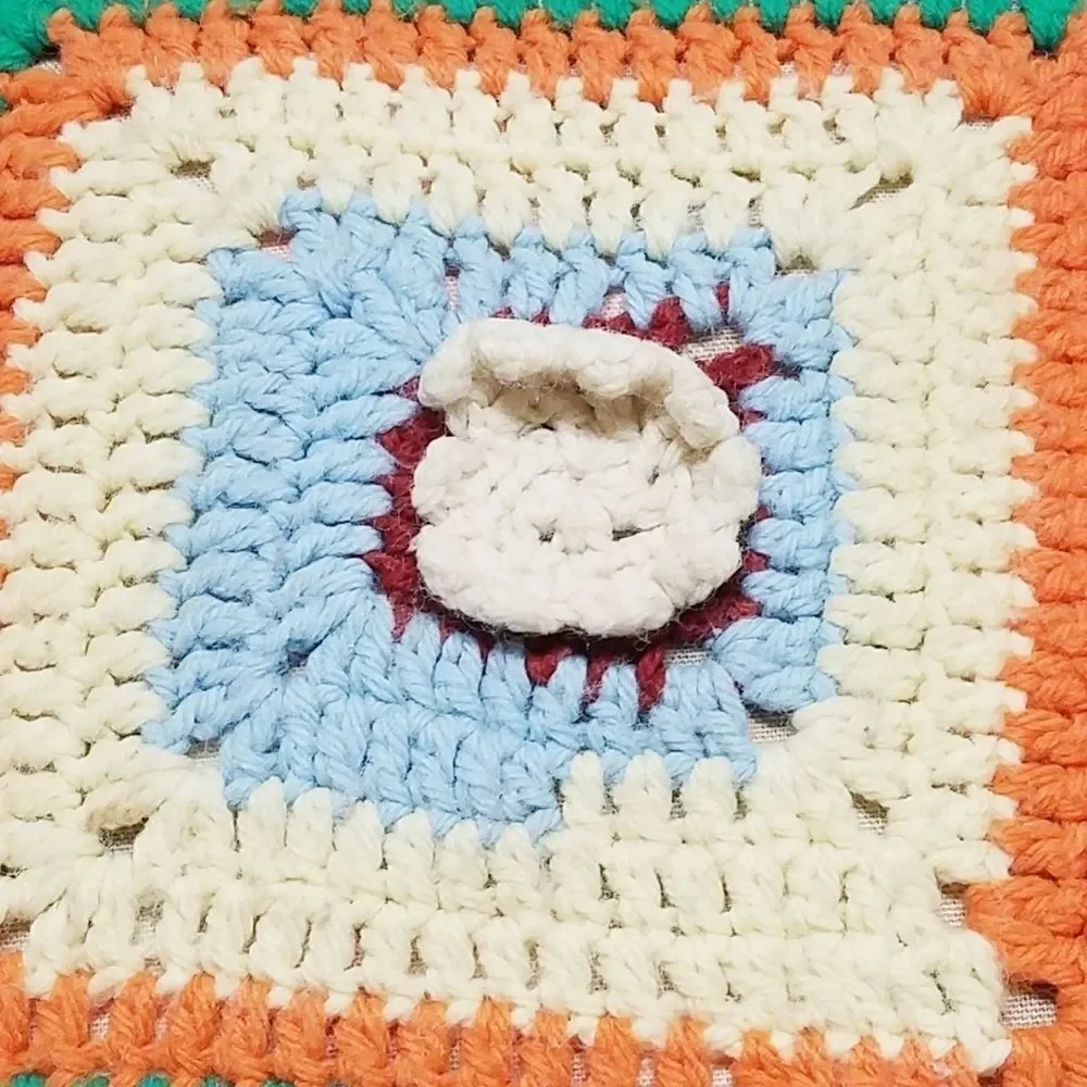 VINTAGE 70s Granny Square Crochet Pillow Cover